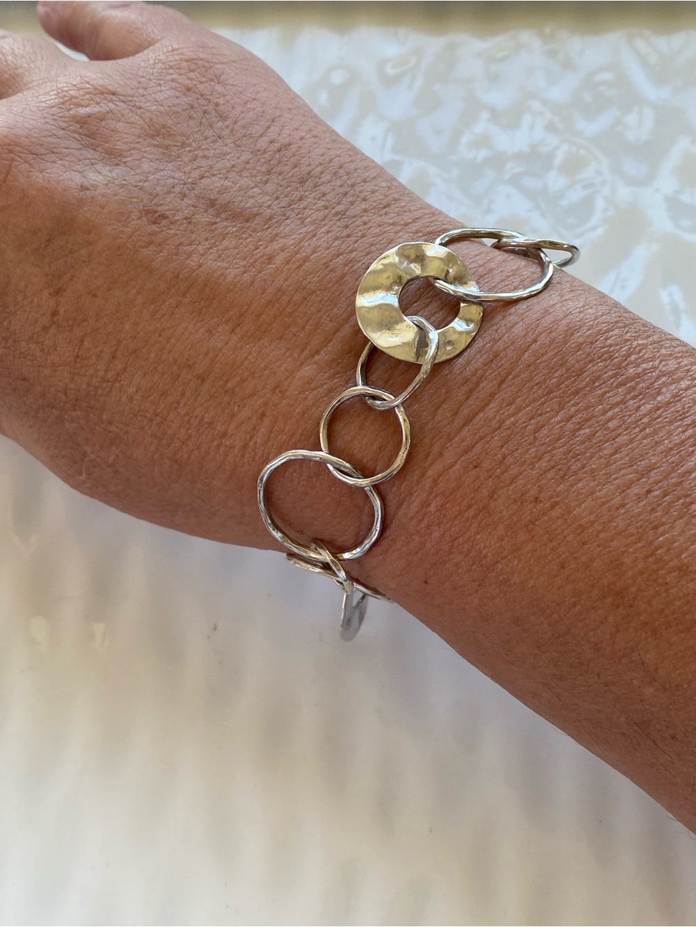 Silpada VINTAGE Sterling Silver Hammered Link Bracelet 7.5 inches B1217 - Picture 7 of 8